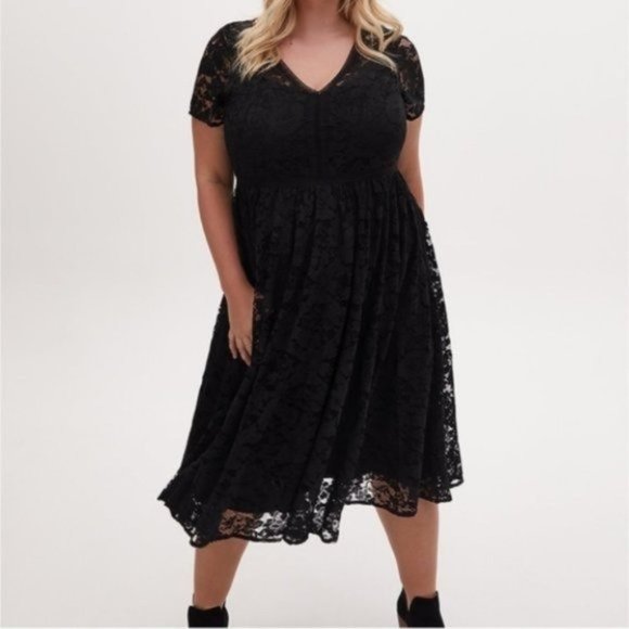Black Lace Ladder Inset Midi Dress 